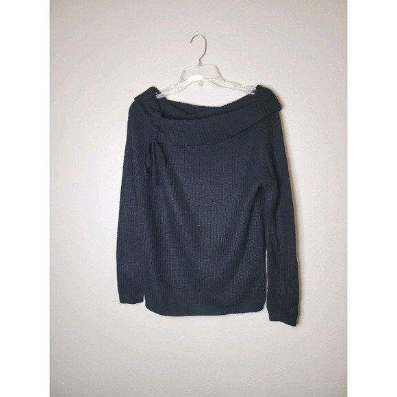 Ambiance Apparel Sweaters - Ambiance Apparel 100% Acrylic Black Sweater Folded Wide Neck Long Sleeve Sz S